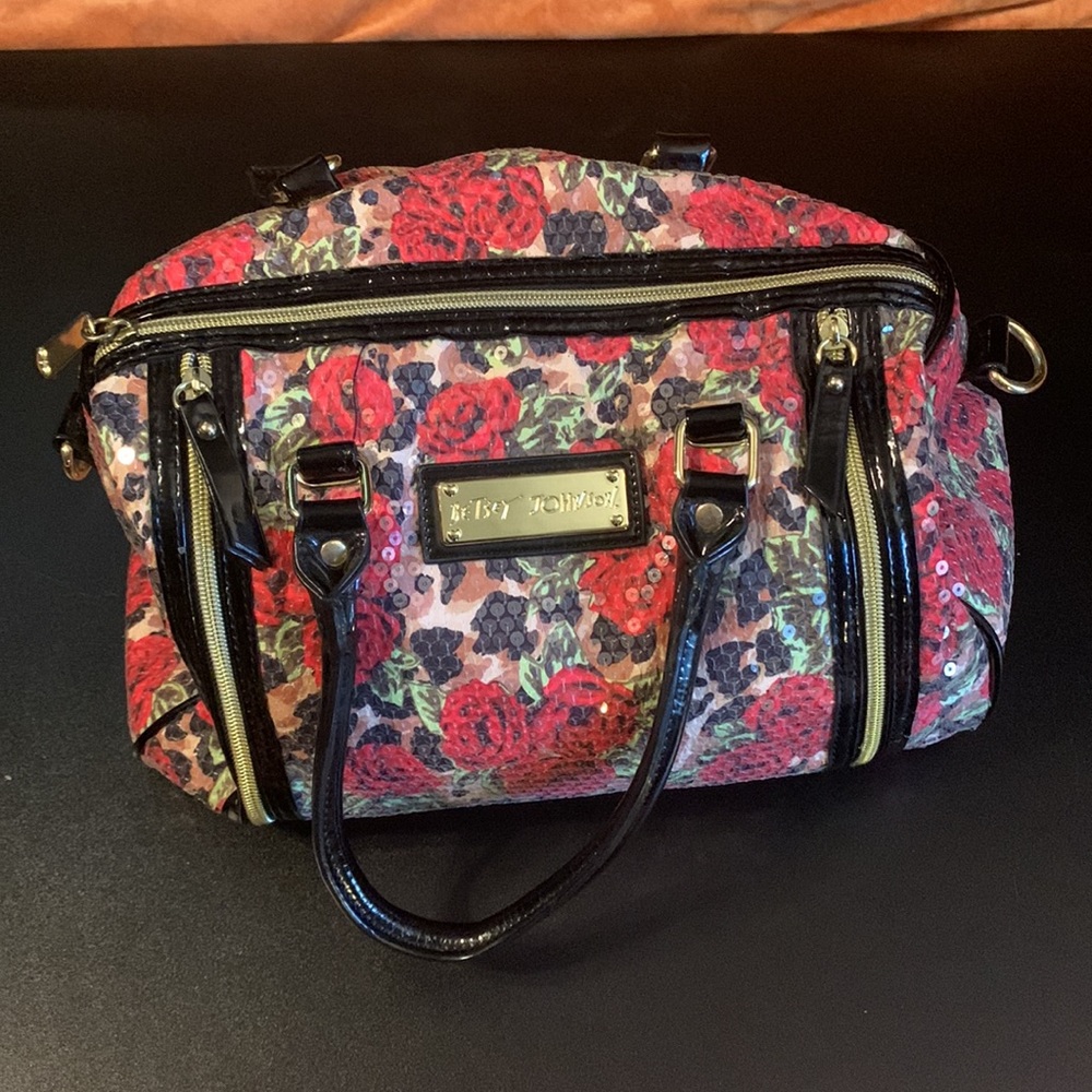 Betsy Johnson Floral Animal Print Satchel